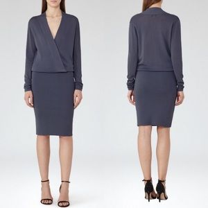 Reiss Lisbeth Shadow Grey Pencil Wrap Dress